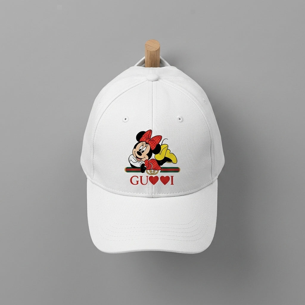 Minnie Mouse Designer Heart Graphic Baseball Cap - Luxury Cartoon Cap (White)