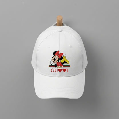 Minnie Mouse Designer Heart Graphic Baseball Cap - Luxury Cartoon Cap (White)