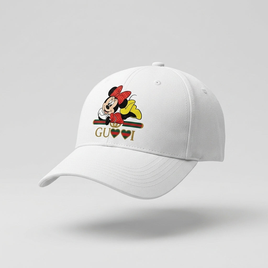 Minnie Mouse Designer Heart Graphic Baseball Cap - Luxury Cartoon Cap (White)