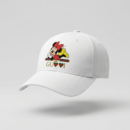 Minnie Mouse Designer Heart Graphic Baseball Cap - Luxury Cartoon Cap (White)