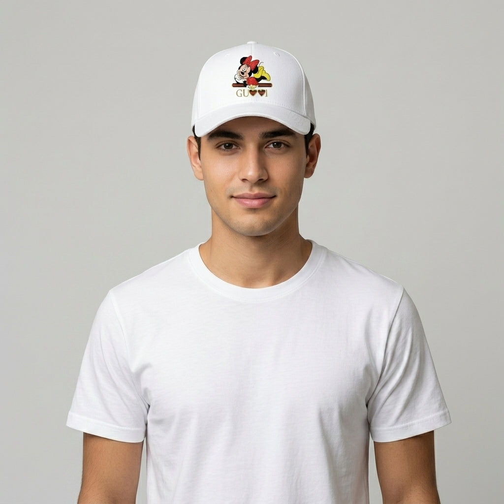 Minnie Mouse Designer Heart Graphic Baseball Cap - Luxury Cartoon Cap (White)