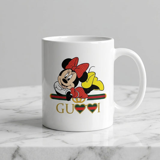 Cute Minnie Mouse Luxury Designer Parody White Ceramic Cup - Stylish Fashion Graphic Coffee Cup (11oz)