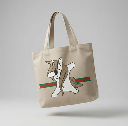 Dabbing Unicorn Graphic Canvas Tote Bag - Designer Style Fashion Graphic