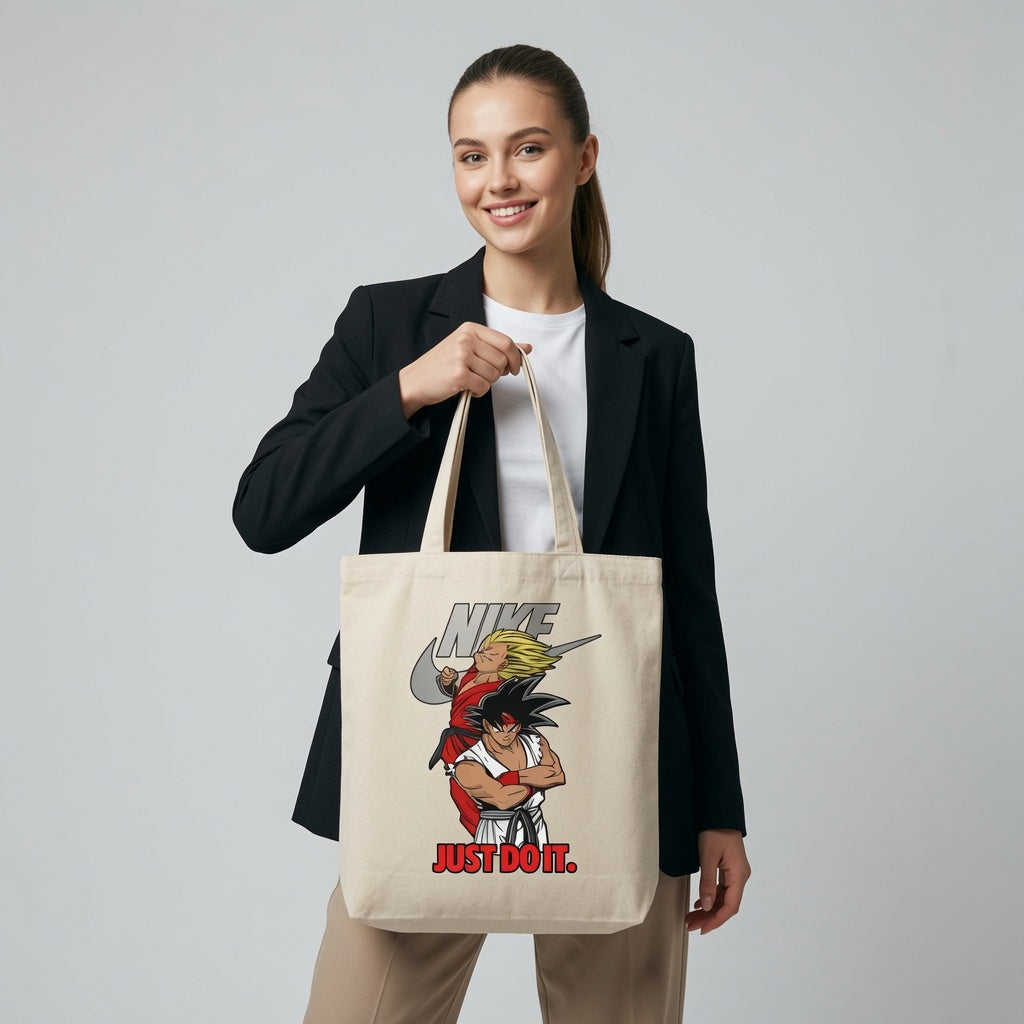 Anime Martial Arts Warriors "Just Do It" Nike Swoosh Cotton Canvas Tote Bag
