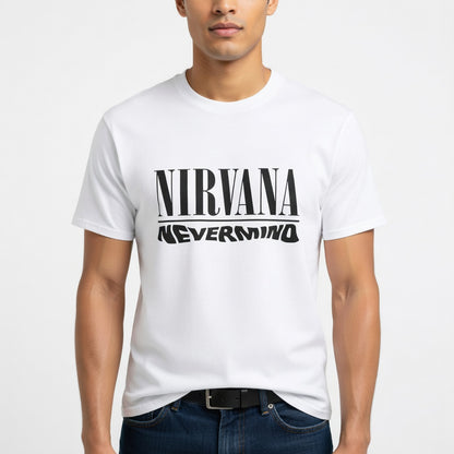 Nirvana "Nevermind" Minimalist Typography Graphic Tee