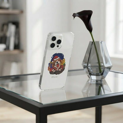 Cute Christmas Dog in Santa Hat Graphic Clear Case Festive Puppy Holiday Gift Protective Phone Cover for iPhone