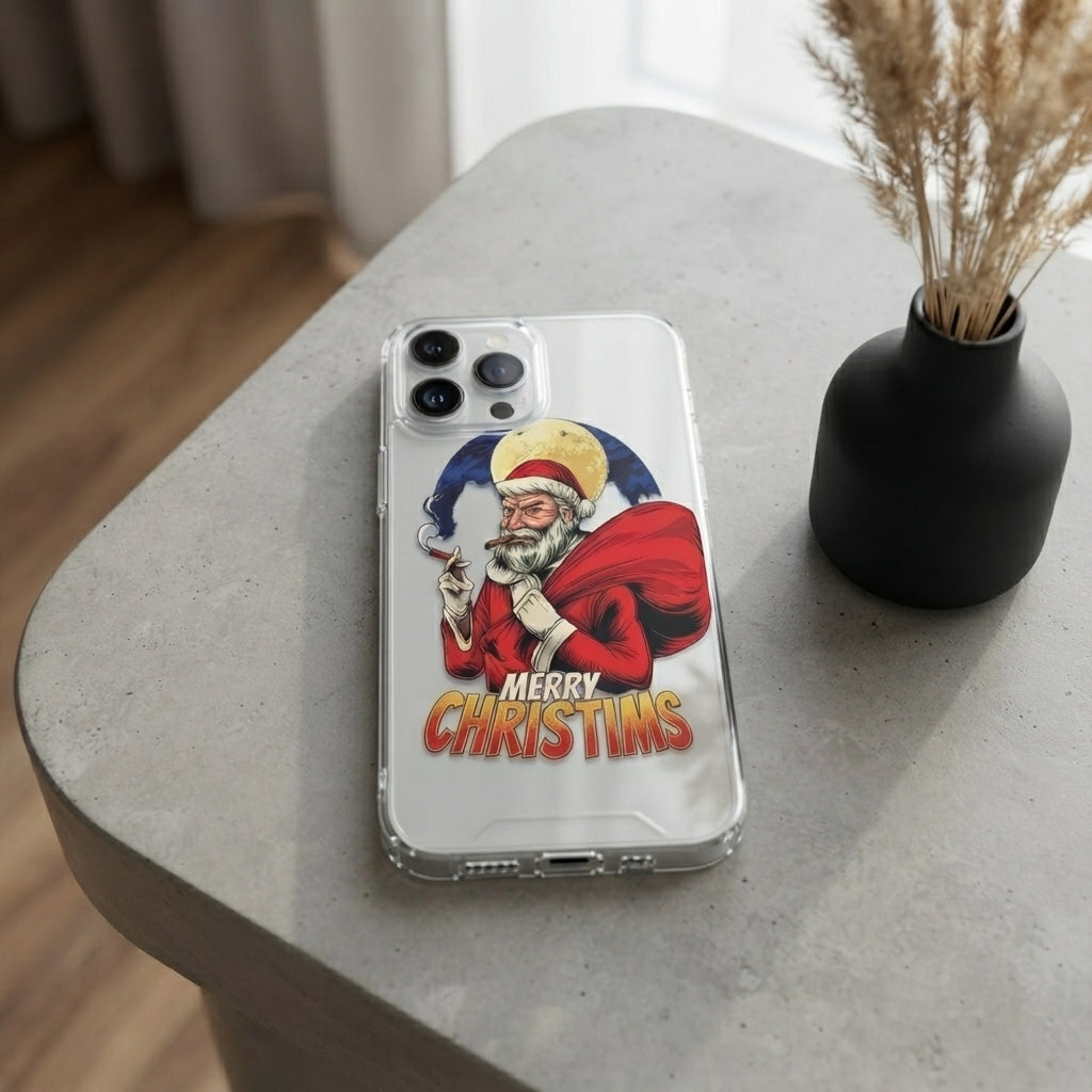 Bad Santa Smoking Cigar Merry Christims Clear Case for iPhone | Vintage Holiday Cover