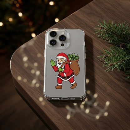 Winking Santa carrying Cannabis Sack Clear Case for iPhone | Funny Weed Holiday Phone Cover