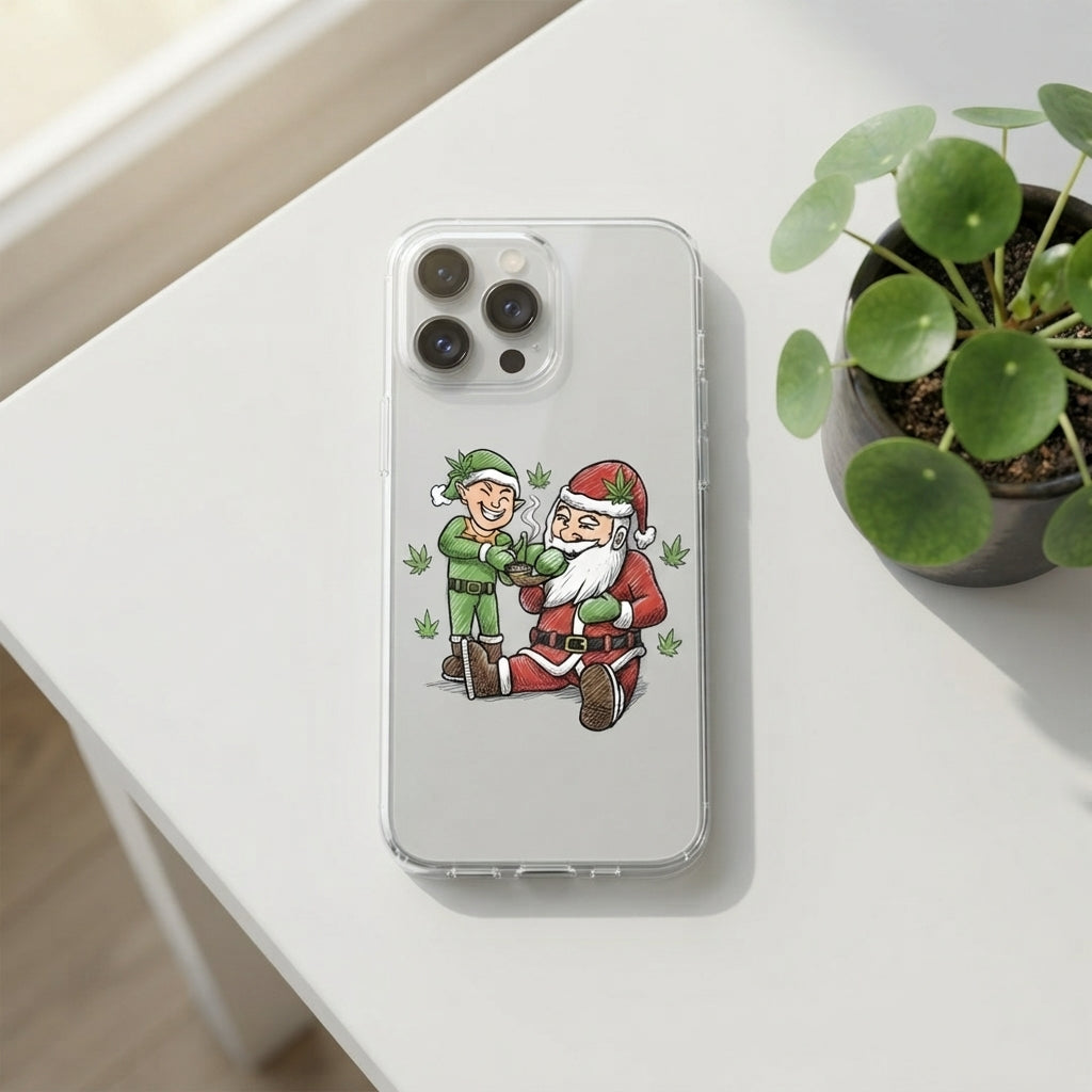 Santa and Elf Cannabis Pipe Clear Case for iPhone | Funny Weed Christmas Phone Cover