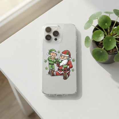 Santa and Elf Cannabis Pipe Clear Case for iPhone | Funny Weed Christmas Phone Cover