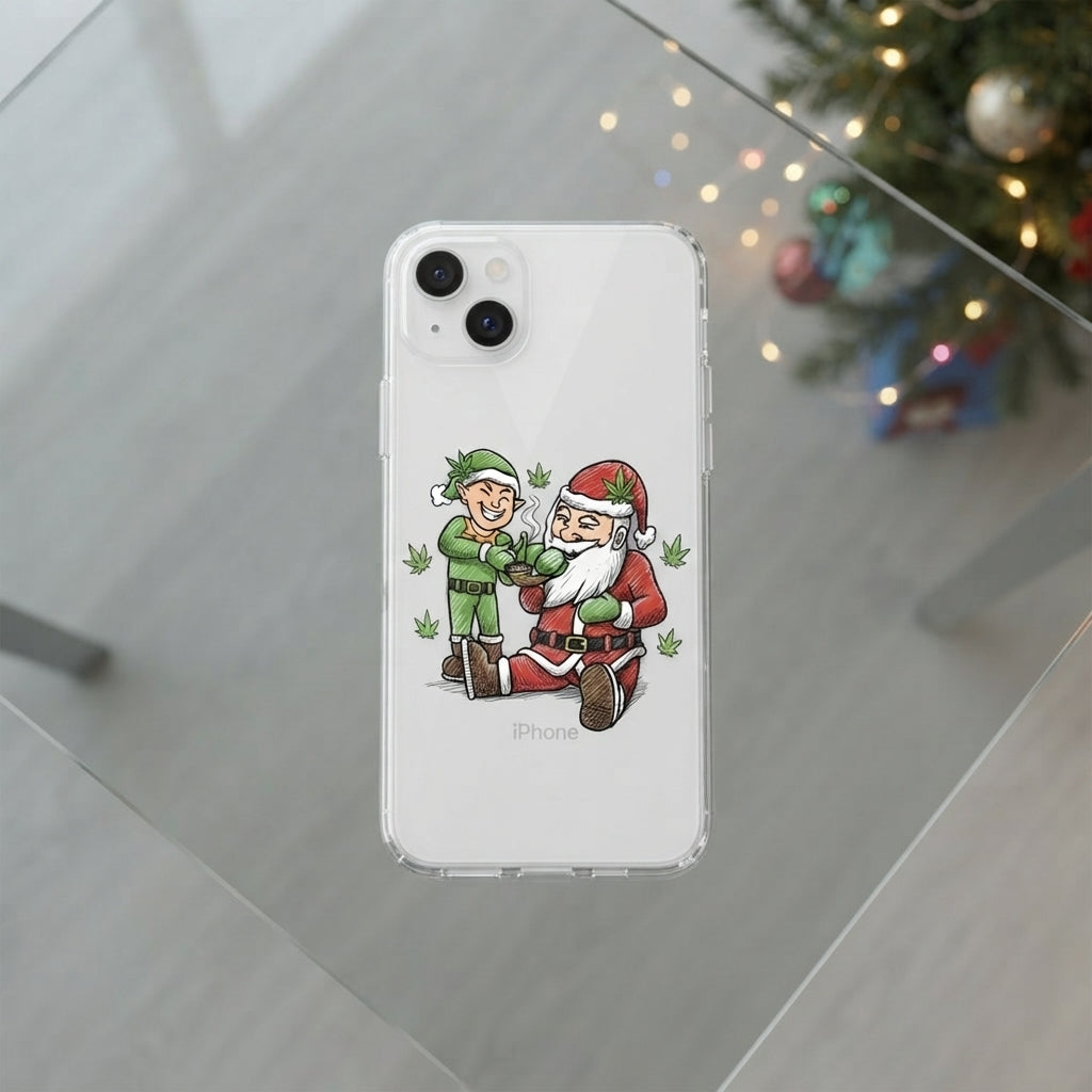 Santa and Elf Cannabis Pipe Clear Case for iPhone | Funny Weed Christmas Phone Cover