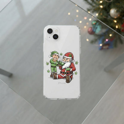 Santa and Elf Cannabis Pipe Clear Case for iPhone | Funny Weed Christmas Phone Cover