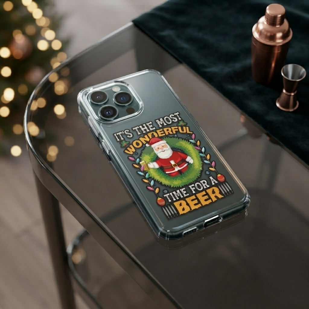 Most Wonderful Time For A Beer Santa Clear Case for iPhone | Funny Christmas Drinking Phone Cover