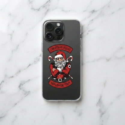 Christmas Squad Worldwide Tour Biker Santa Clear Case for iPhone | Cool Holiday Phone Cover