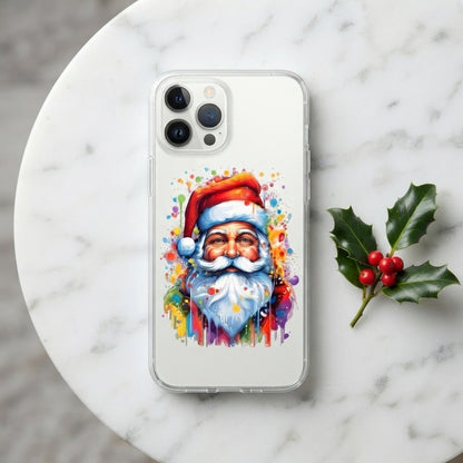 Watercolor Paint Splatter Santa Claus Clear Case for iPhone | Festive Portrait Phone Cover