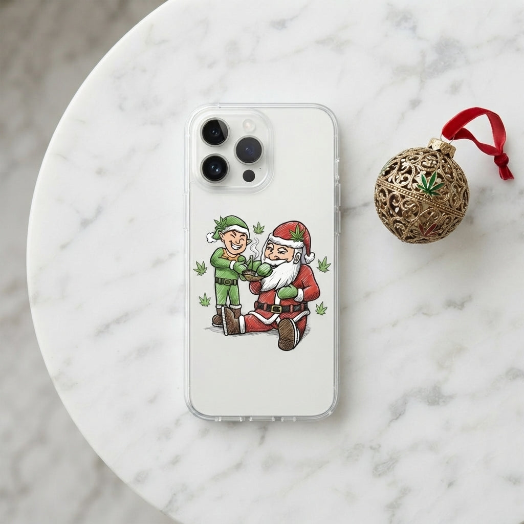 Santa and Elf Cannabis Pipe Clear Case for iPhone | Funny Weed Christmas Phone Cover