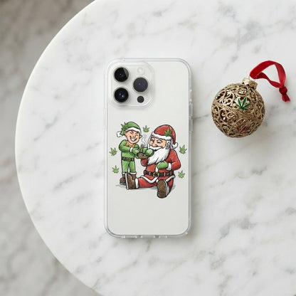 Santa and Elf Cannabis Pipe Clear Case for iPhone | Funny Weed Christmas Phone Cover