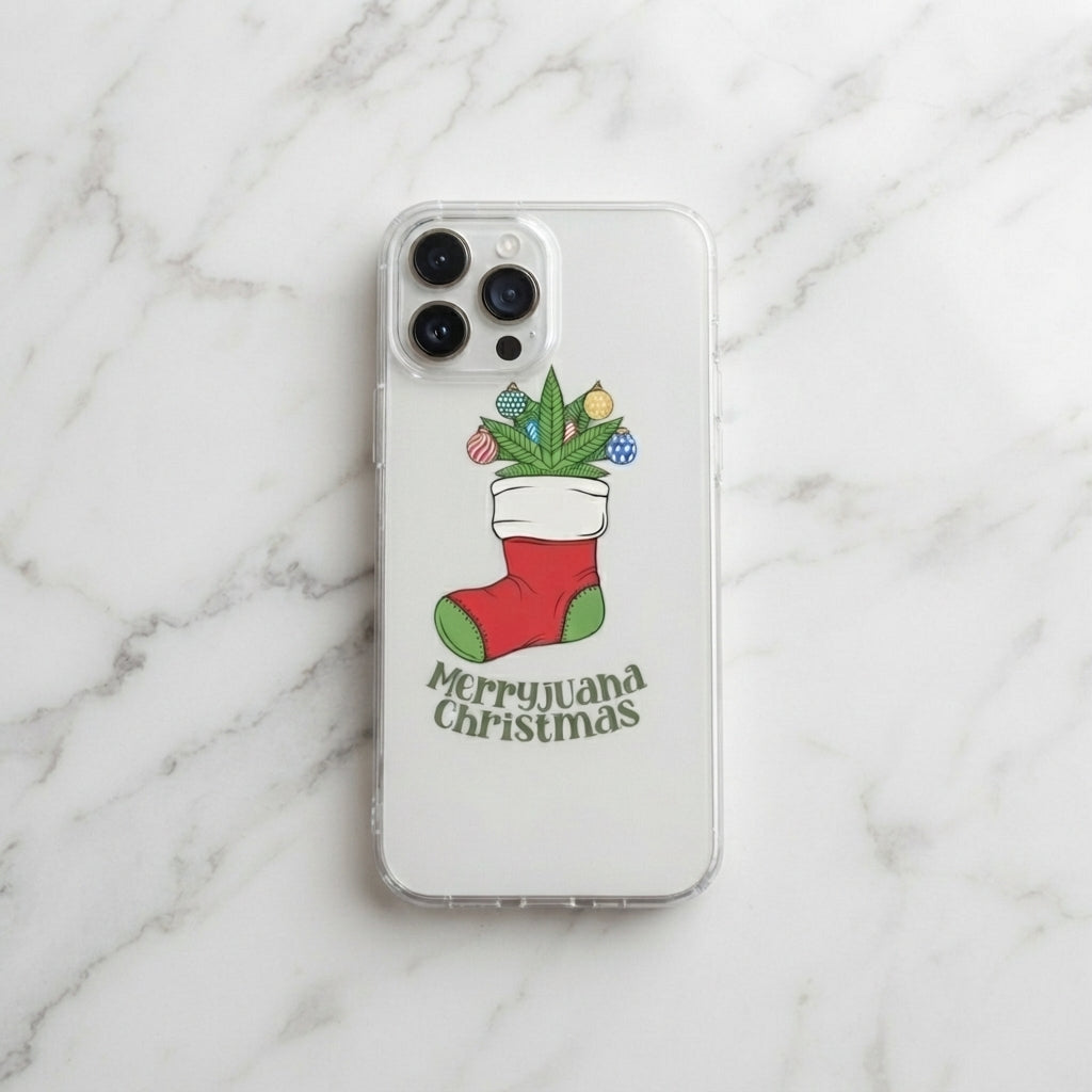 Merryjuana Christmas Cannabis Stocking Clear Case for iPhone | Funny Weed Holiday Cover