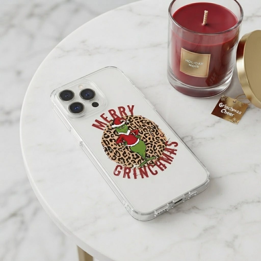 Merry Grinchmas Cheetah Print Clear Case for iPhone | Festive Holiday Phone Cover