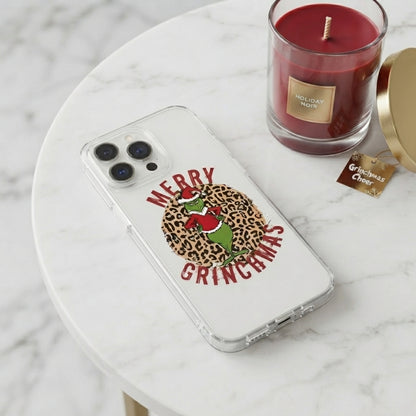 Merry Grinchmas Cheetah Print Clear Case for iPhone | Festive Holiday Phone Cover