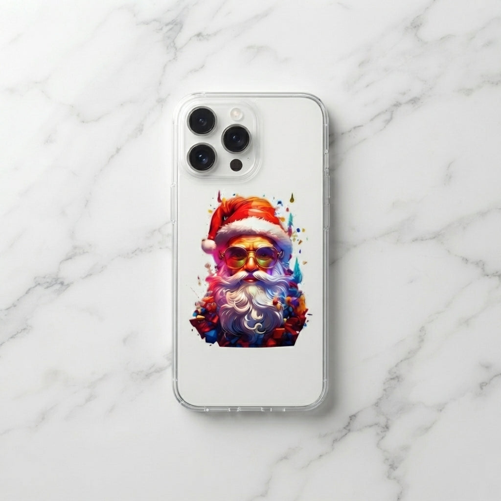 Colorful Artistic Santa Claus Clear Case for iPhone | Trendy Christmas Portrait Phone Cover
