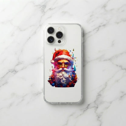 Colorful Artistic Santa Claus Clear Case for iPhone | Trendy Christmas Portrait Phone Cover