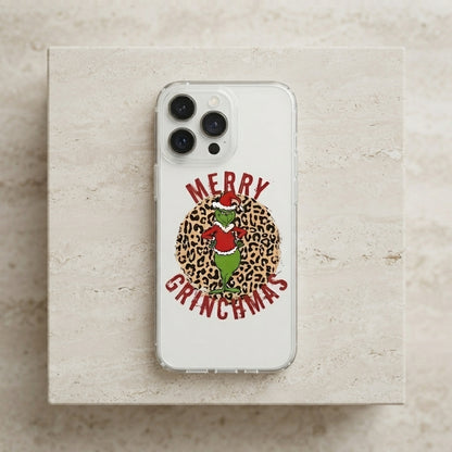 Merry Grinchmas Cheetah Print Clear Case for iPhone | Festive Holiday Phone Cover