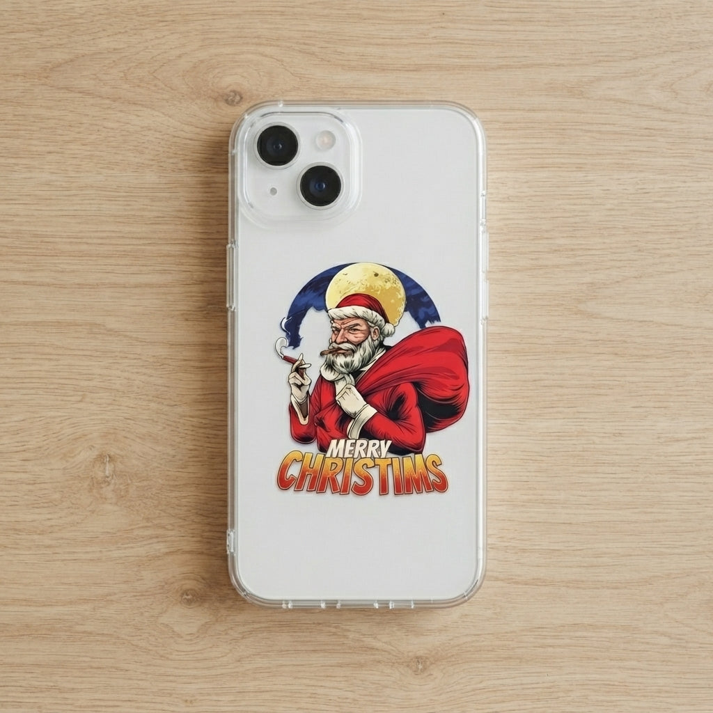 Bad Santa Smoking Cigar Merry Christims Clear Case for iPhone | Vintage Holiday Cover
