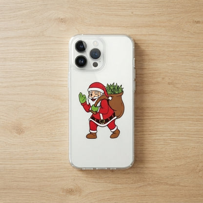 Winking Santa carrying Cannabis Sack Clear Case for iPhone | Funny Weed Holiday Phone Cover