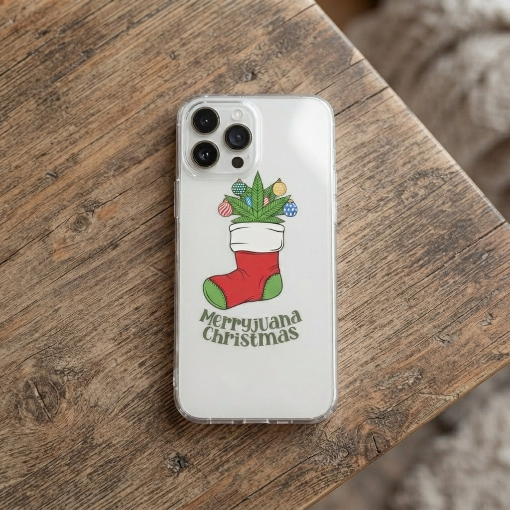 Merryjuana Christmas Cannabis Stocking Clear Case for iPhone | Funny Weed Holiday Cover