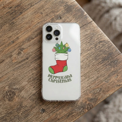 Merryjuana Christmas Cannabis Stocking Clear Case for iPhone | Funny Weed Holiday Cover