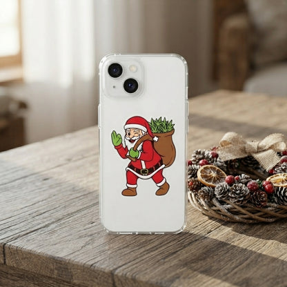 Winking Santa carrying Cannabis Sack Clear Case for iPhone | Funny Weed Holiday Phone Cover
