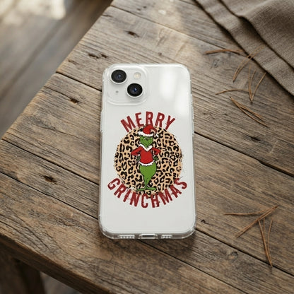 Merry Grinchmas Cheetah Print Clear Case for iPhone | Festive Holiday Phone Cover