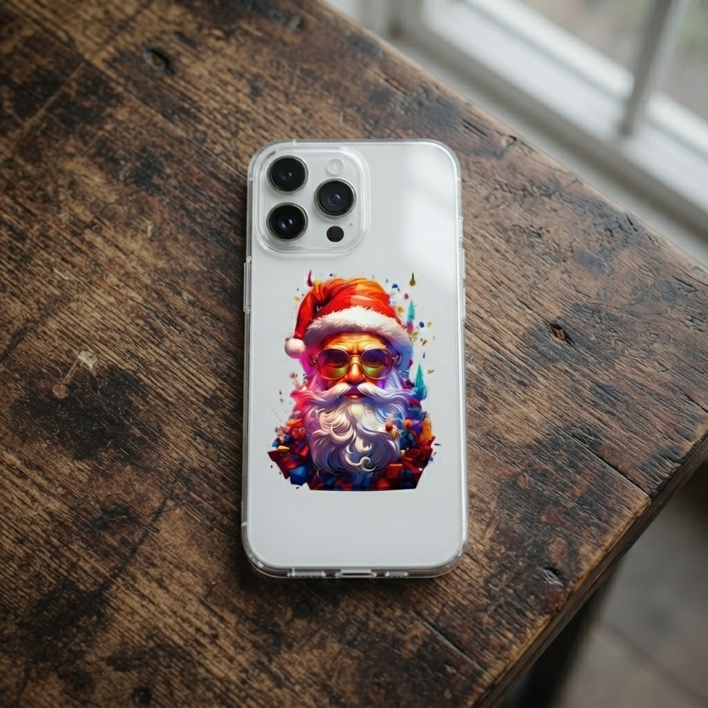 Colorful Artistic Santa Claus Clear Case for iPhone | Trendy Christmas Portrait Phone Cover