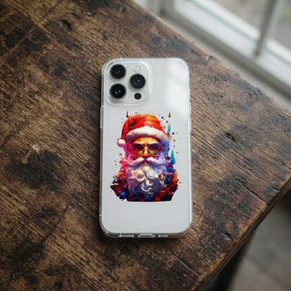 Colorful Artistic Santa Claus Clear Case for iPhone | Trendy Christmas Portrait Phone Cover