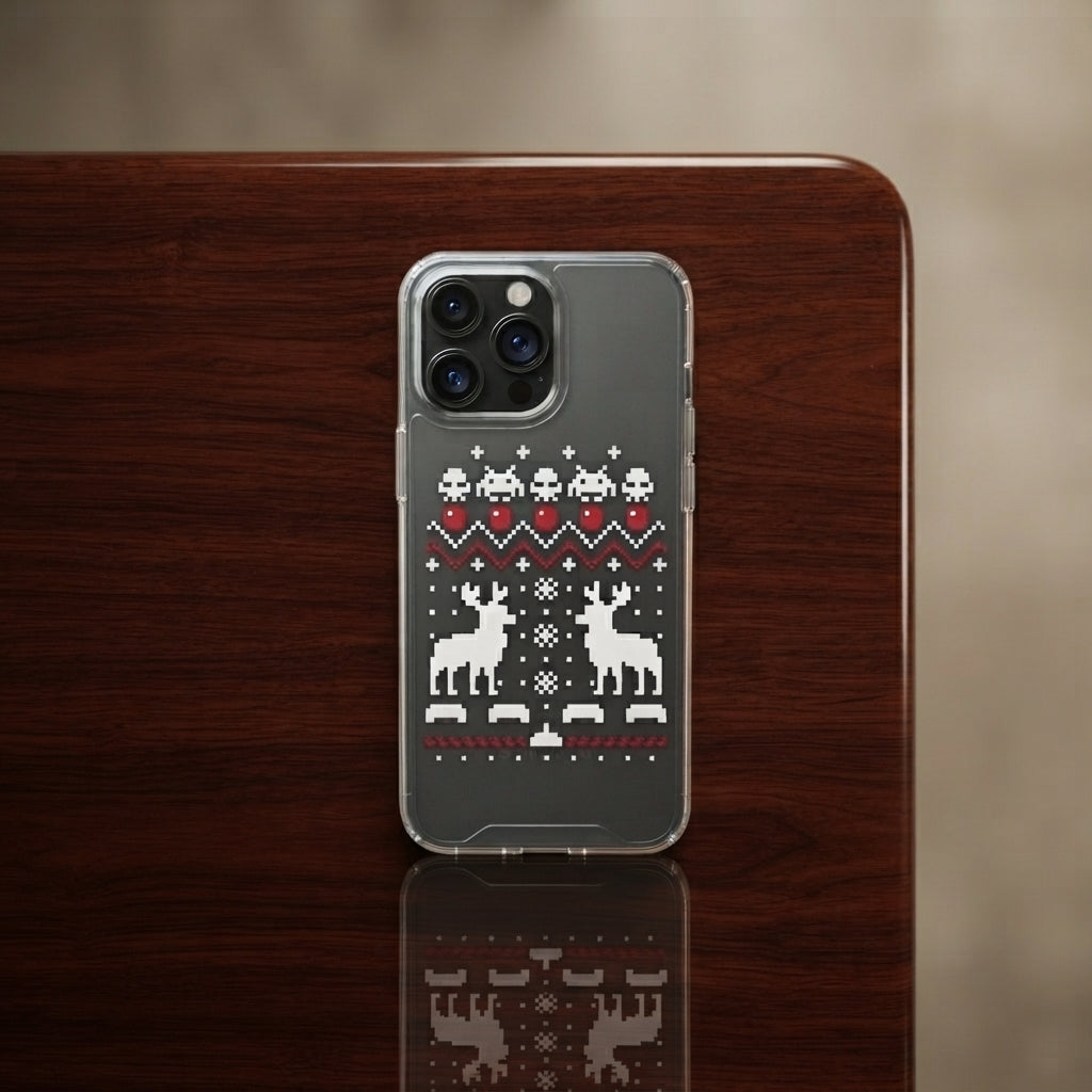 Ugly Christmas Sweater Pixel Art Reindeer Clear Case for iPhone | Retro Gamer Holiday Cover