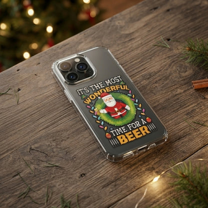 Most Wonderful Time For A Beer Santa Clear Case for iPhone | Funny Christmas Drinking Phone Cover