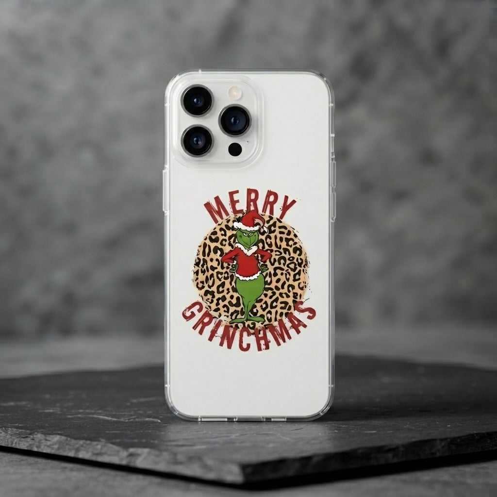 Merry Grinchmas Cheetah Print Clear Case for iPhone | Festive Holiday Phone Cover
