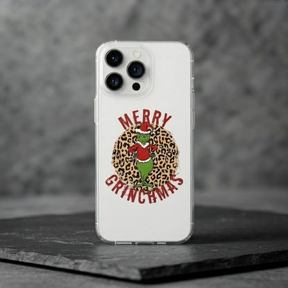 Merry Grinchmas Cheetah Print Clear Case for iPhone | Festive Holiday Phone Cover