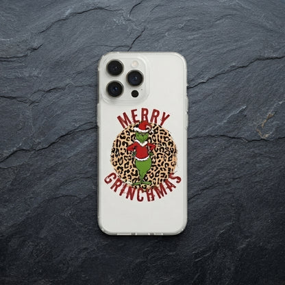 Merry Grinchmas Cheetah Print Clear Case for iPhone | Festive Holiday Phone Cover