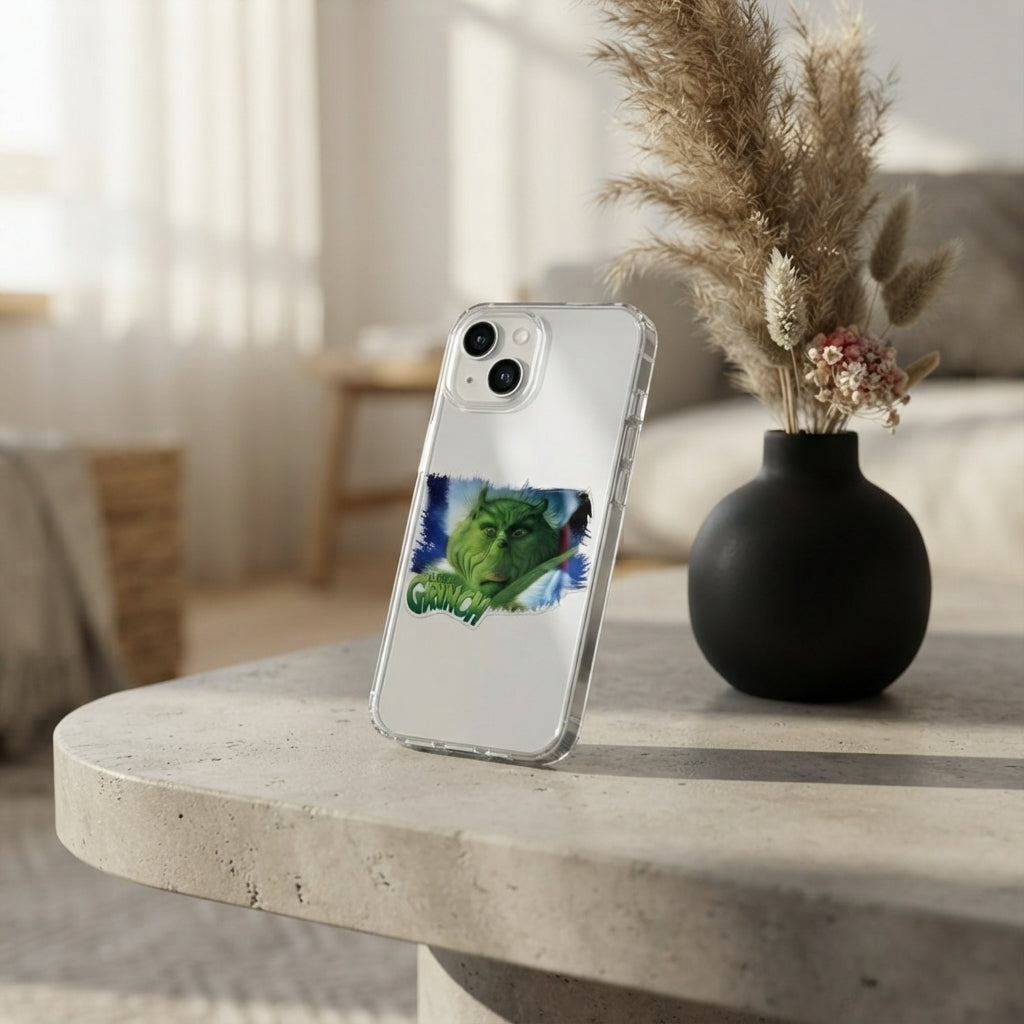 The Grinch Christmas Graphic Clear Case Funny Green Movie Character Protective Phone Cover for iPhone