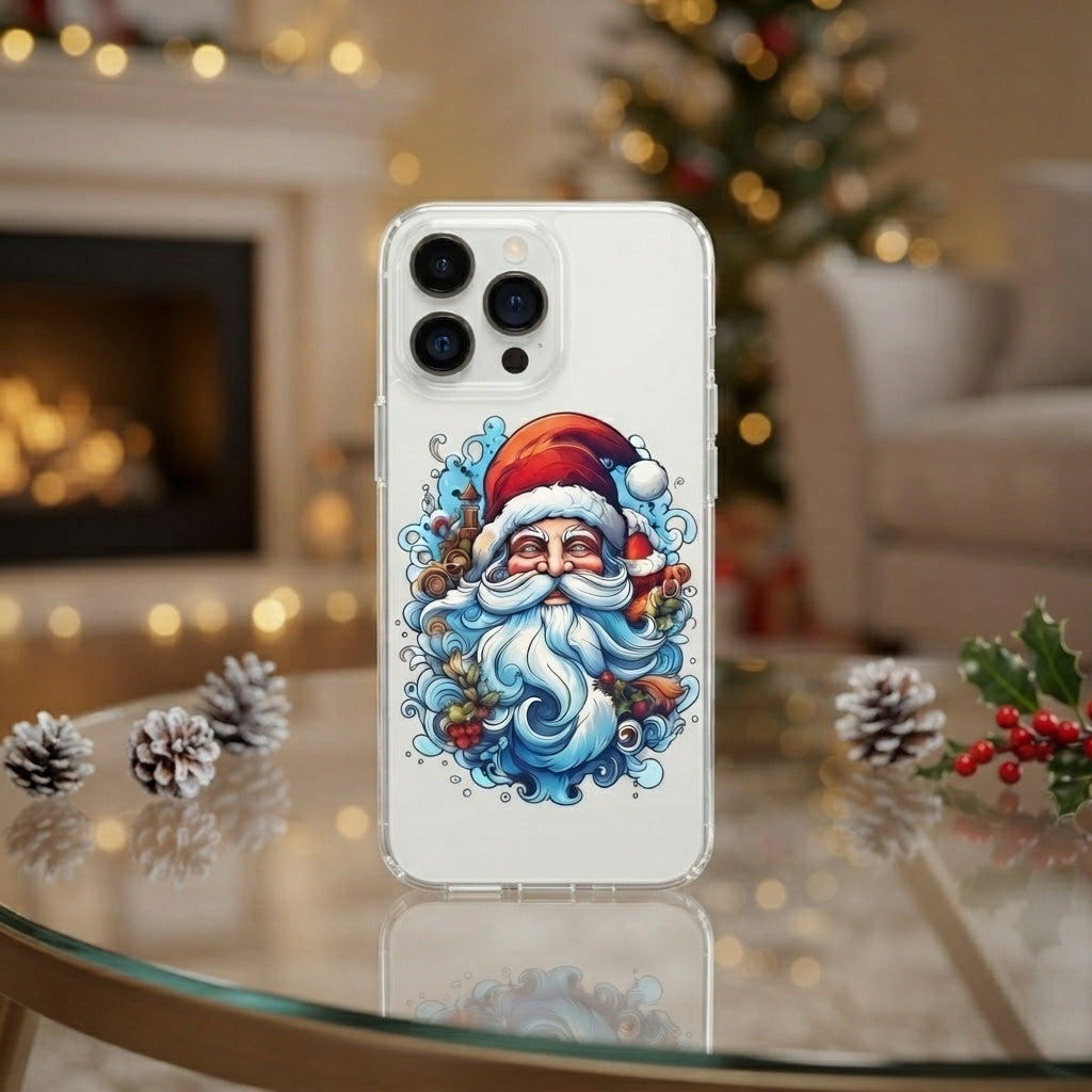 Psychic Trippy Psychedelic Santa Claus Clear Case for iPhone | Trippy Xmas Portrait Cover
