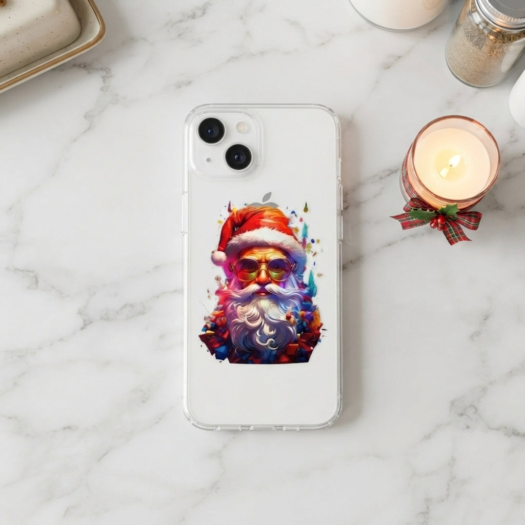 Colorful Artistic Santa Claus Clear Case for iPhone | Trendy Christmas Portrait Phone Cover