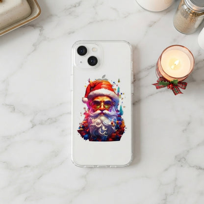 Colorful Artistic Santa Claus Clear Case for iPhone | Trendy Christmas Portrait Phone Cover