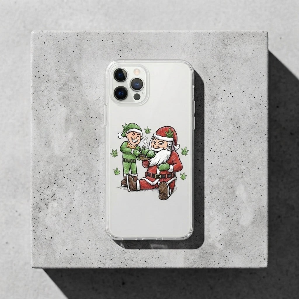 Santa and Elf Cannabis Pipe Clear Case for iPhone | Funny Weed Christmas Phone Cover