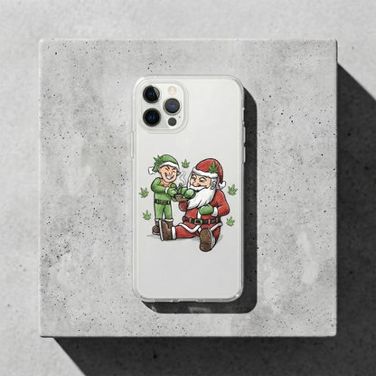 Santa and Elf Cannabis Pipe Clear Case for iPhone | Funny Weed Christmas Phone Cover