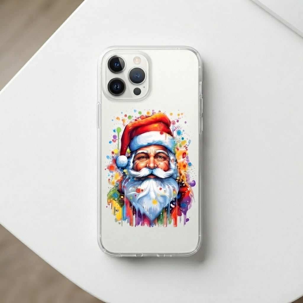 Watercolor Paint Splatter Santa Claus Clear Case for iPhone | Festive Portrait Phone Cover