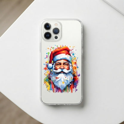 Watercolor Paint Splatter Santa Claus Clear Case for iPhone | Festive Portrait Phone Cover