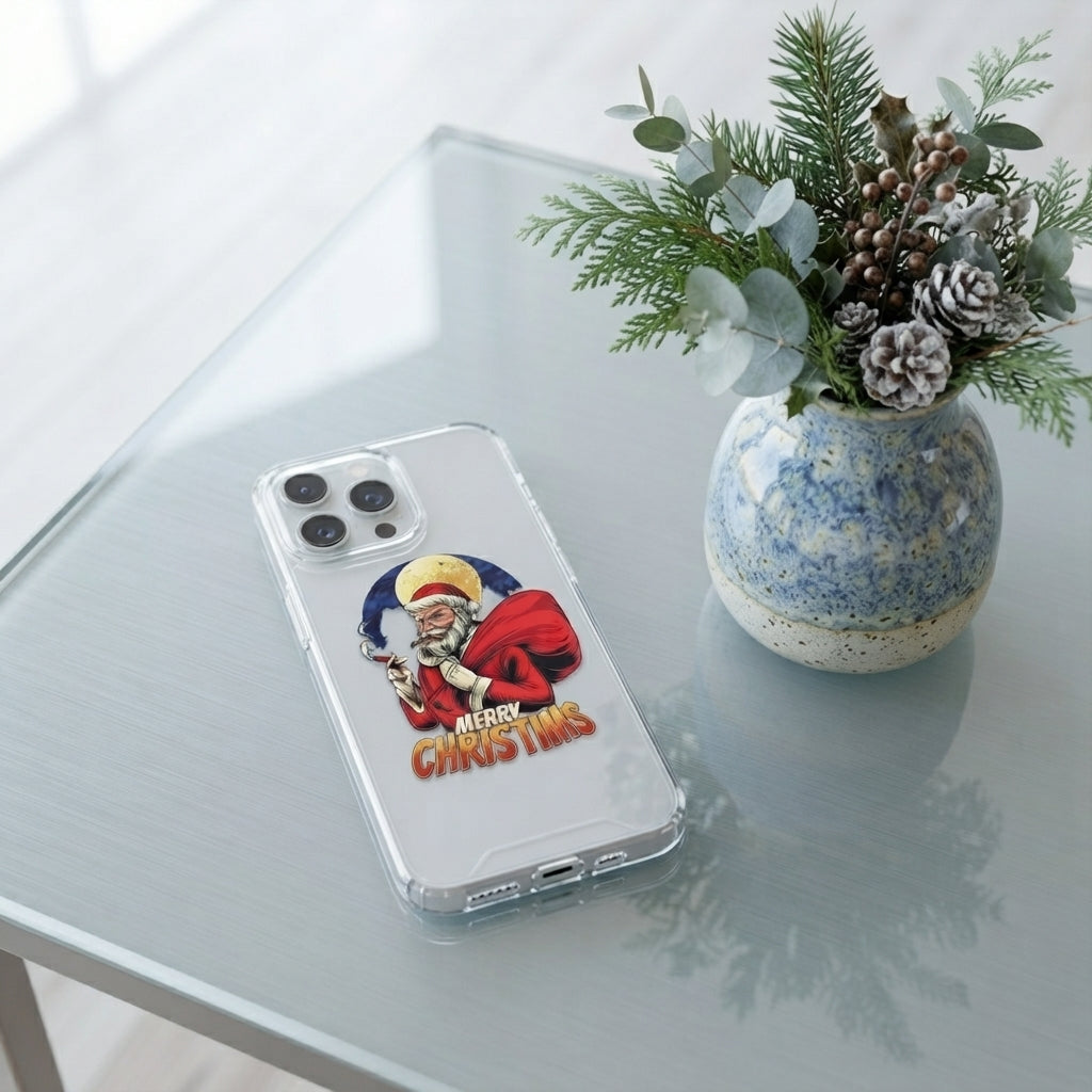 Bad Santa Smoking Cigar Merry Christims Clear Case for iPhone | Vintage Holiday Cover