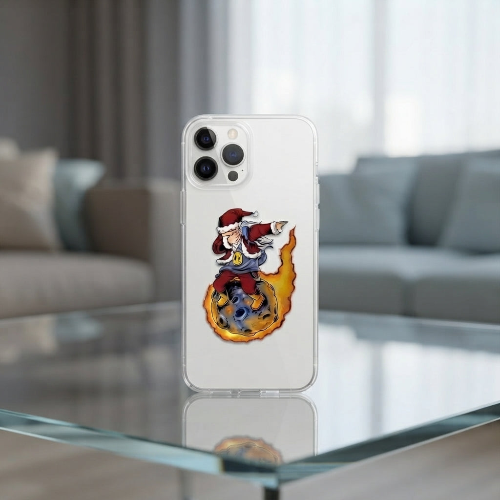 Dabbing Santa Riding Meteor Clear Case for iPhone | Funny Space Christmas Phone Cover